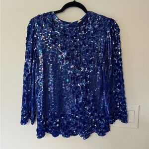 Vintage Avalon by Harrison Morgan Blue Purple Unicorn Shimmer Sequin Blouse Top